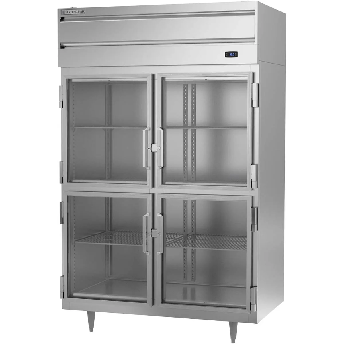 Beverage Air PR2HC-1BHG 52" 2-Section Reach-In Refrigerator w/ 4 Glass Half Doors, Top Mounted, 44.5 cu. ft.