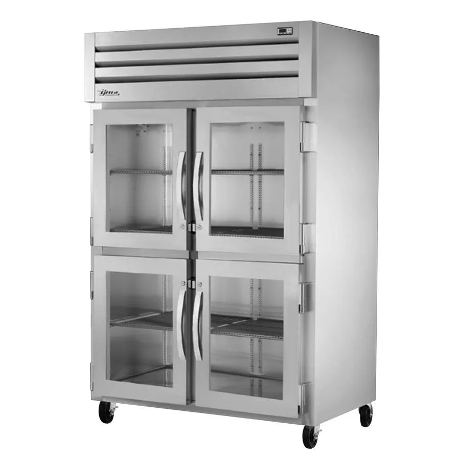 True STG2R-4HG-HC 52" 2-Section Reach-In Refrigerator w/ 4 Glass Half Doors, Top Mount, Stainless Steel Front-Aluminum Sides