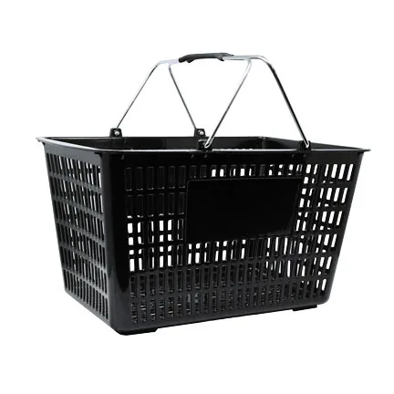 Omcan USA 43028 Shopping Basket – Black Plastic, Two Steel Handles Plastic Coated, 50 Lb