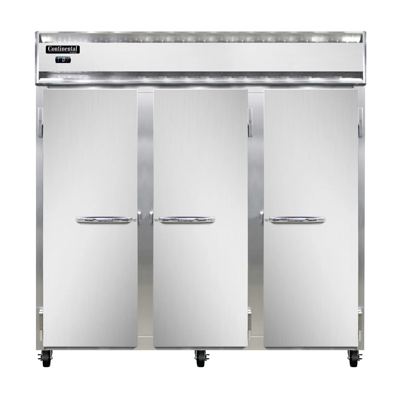 Continental Refrigerator 3FNSS 78" 3-Solid Door Reach-In Freezer, Top Mounted, Stainless Steel, 70 cu. ft.