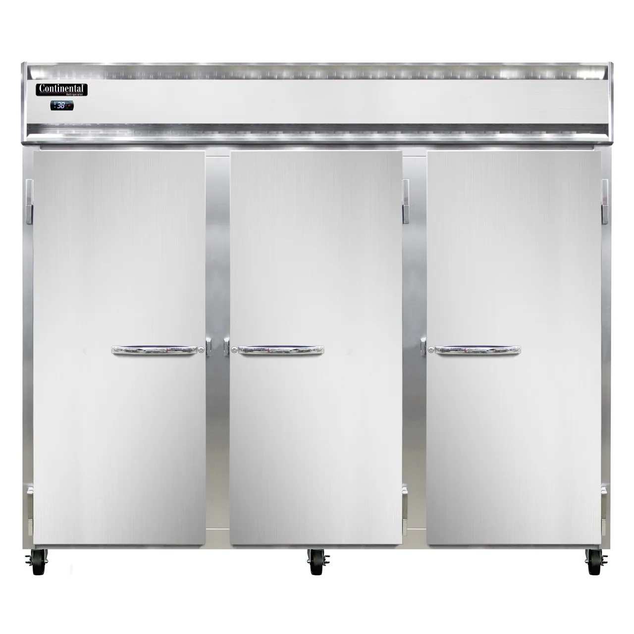 Continental Refrigerator 3REN 86" 3-Section Reach-In Refrigerator w/ 3 Solid Doors, Stainless Steel Front Aluminum Exterior, 73 cu.ft.
