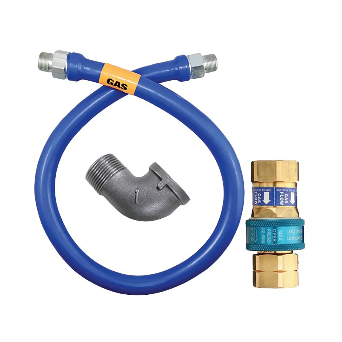 Dormont 16100BPQ48 Blue Hose 48" Moveable Gas Connector Hose Kit w/ Elbow, 1" Diameter