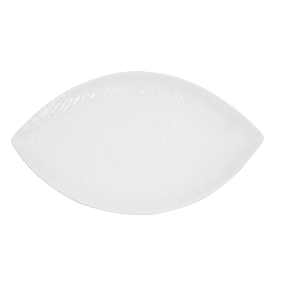CACChina LFD-12 Dish, 12" L x 7-1/4" W x 1" H, Leaf Flat Embossed Rim Bone White Porcelain - Dozen