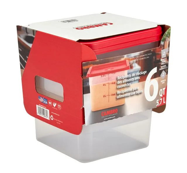 Cambro 6SFSPPRP2190 6-Quart Translucent Square Food Storage Container Set, Plastic, 4/Set