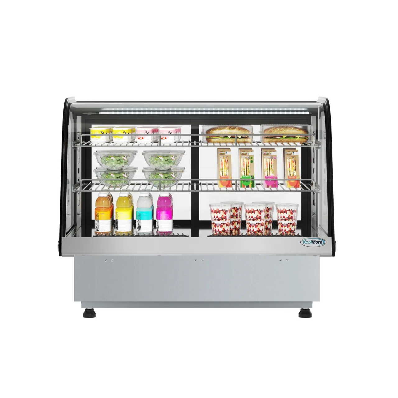 Koolmore DICDC-160-BK Countertop Display Case, 34‑1/2" Black, Glass Doors, 2 Shelves, 32°‑53°F, LED