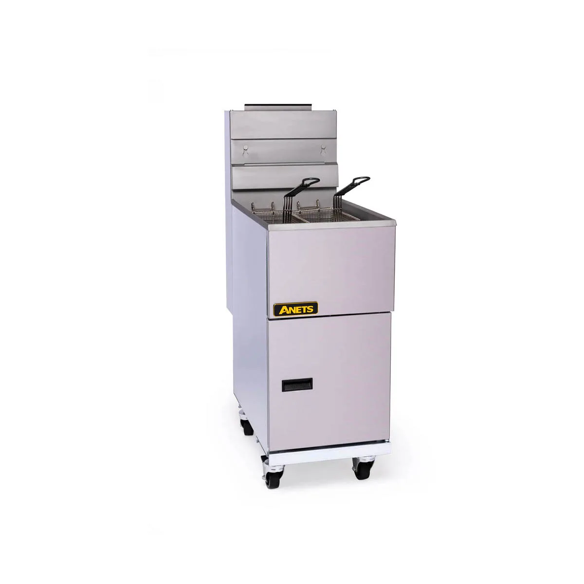 ANETS 70AV 19" Full Pot Floor Model Gas Fryer w/ 65 lbs Capacity, 2 Twin Baskets, Millivolt Control