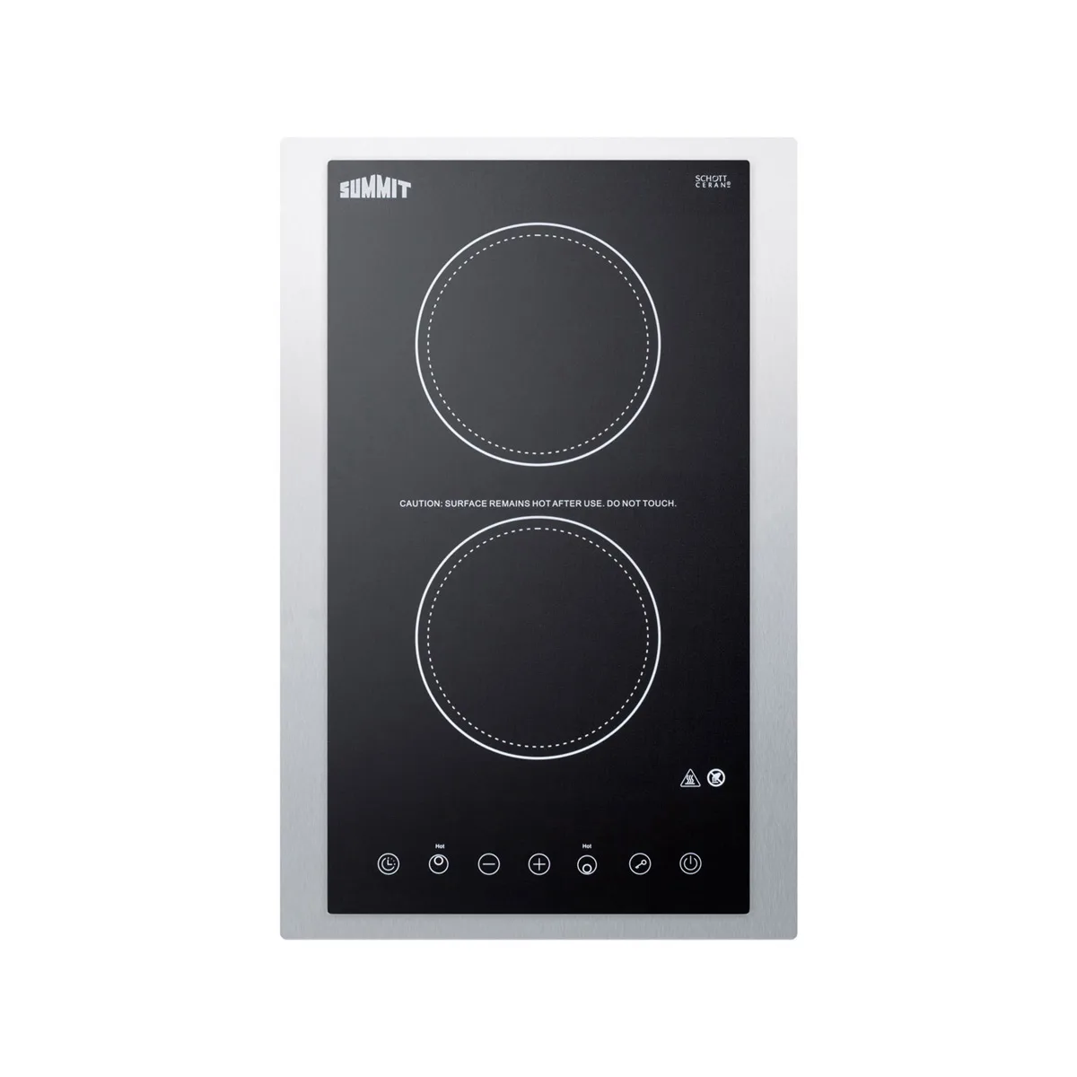 Summit CR2B15T1B 12" Electric Radiant Cooktop w/ (2) Burners, Black Ceramic Glass, Digital Controls, 2.4 kW, 115v