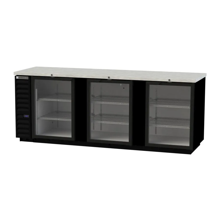 Beverage Air BB94HC-1-FG-B 95" Three Section Back Bar Cooler with Glass Door, 37.82 cu. ft.