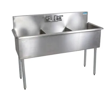 BK Resources BK8BS-3-1821-12 57" Three Compartment Sink, 18"W x 21"L Bowl Without Drainboard