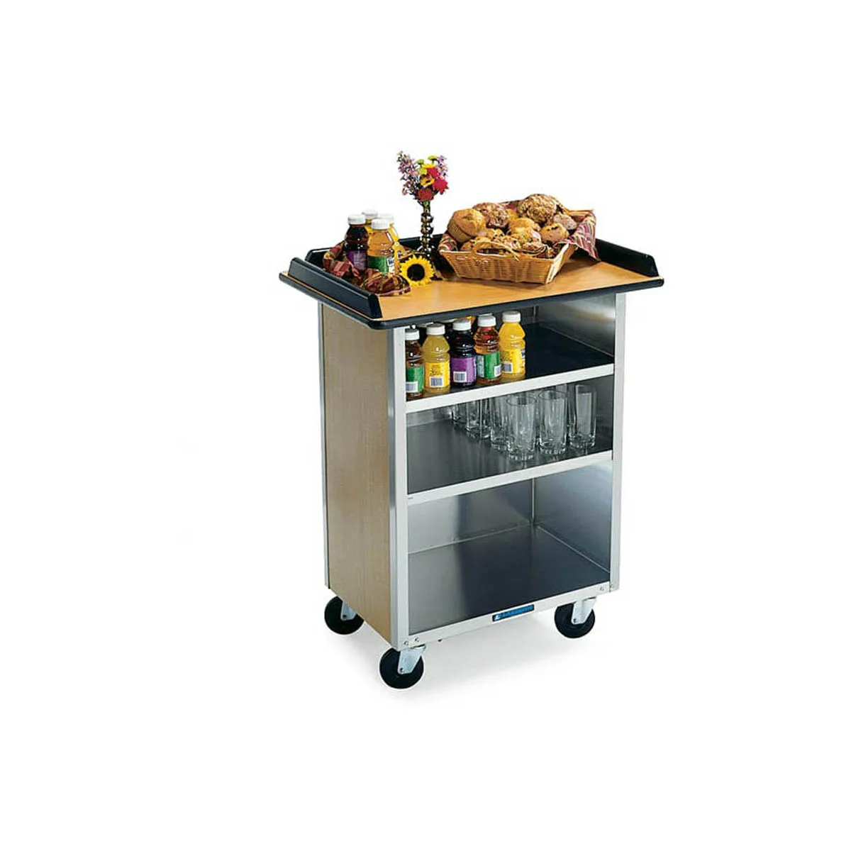 Lakeside 636 Beverage Service Cart w/ Stainless Steel Base & Interior, Laminated Top