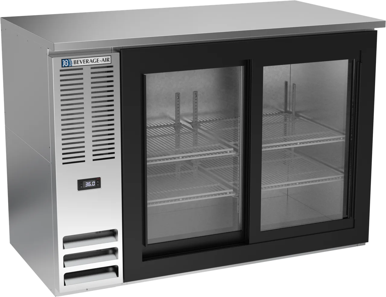 Beverage Air BBN48HC-GS-S Cooler, 48" x 25.25" x 34", 12.6 Cu Ft, 2 Glass Doors, R290, 115V