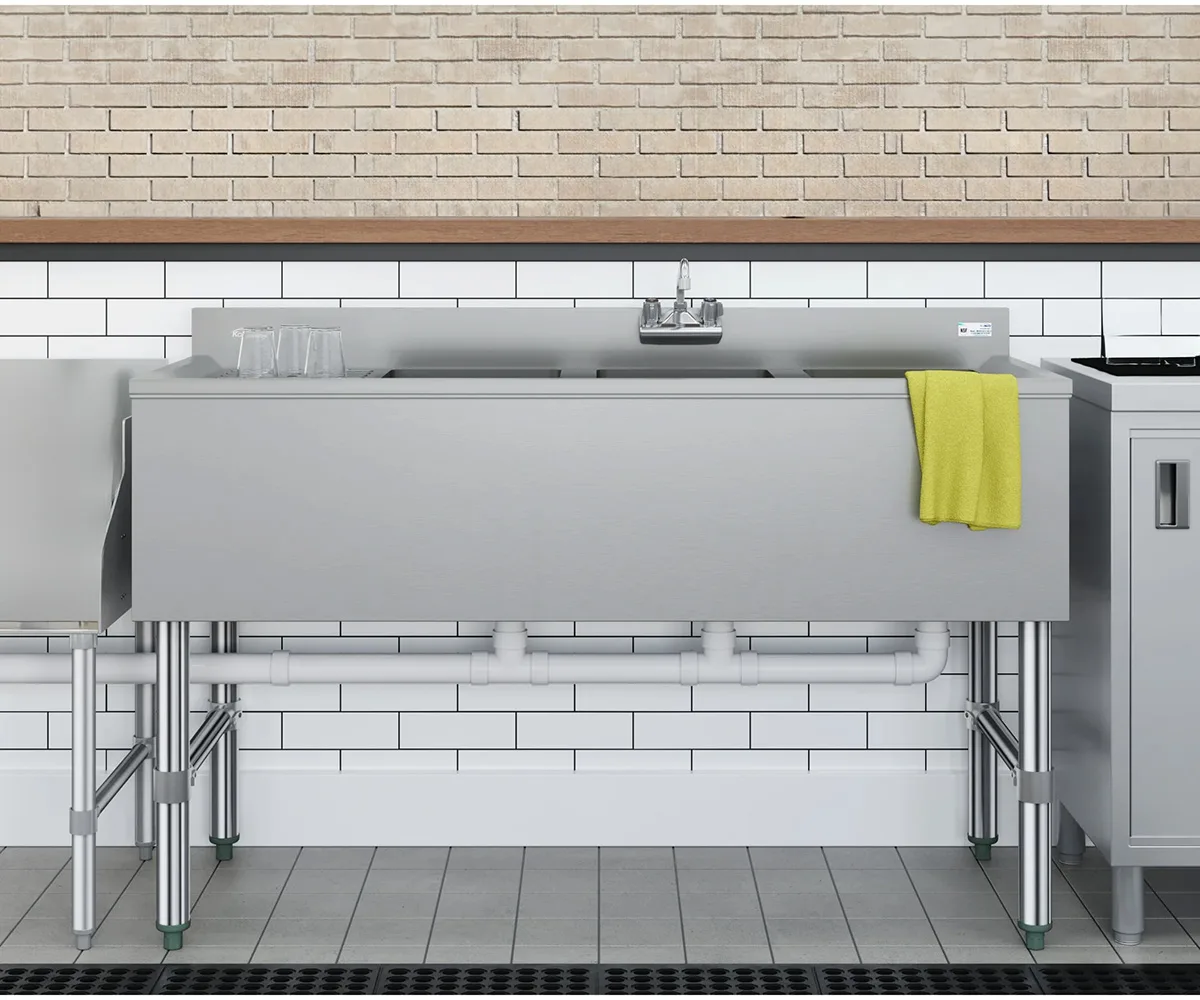 Koolmore SBR3B48-L-320 48" Underbar Sink Units, 3 Compartment with Left Drainboard