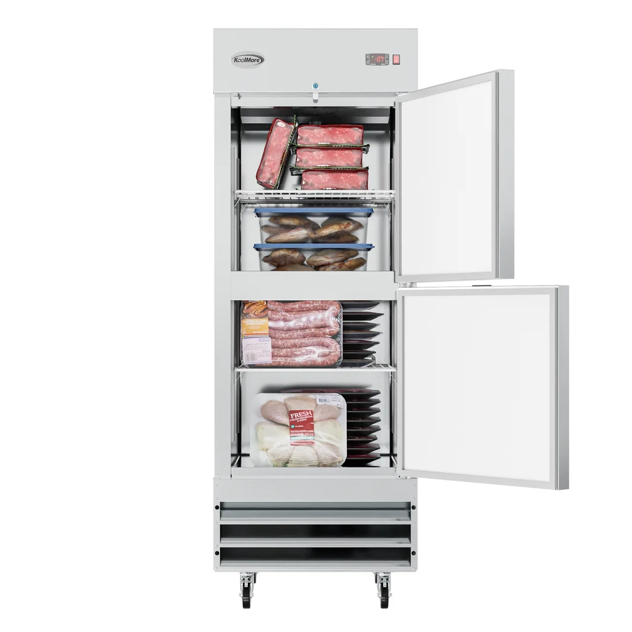 Koolmore RIF-1D-SSHD 29" 2-Half Solid Door Reach-In Freezer, Bottom Mount, 23 cu. ft., Stainless Steel
