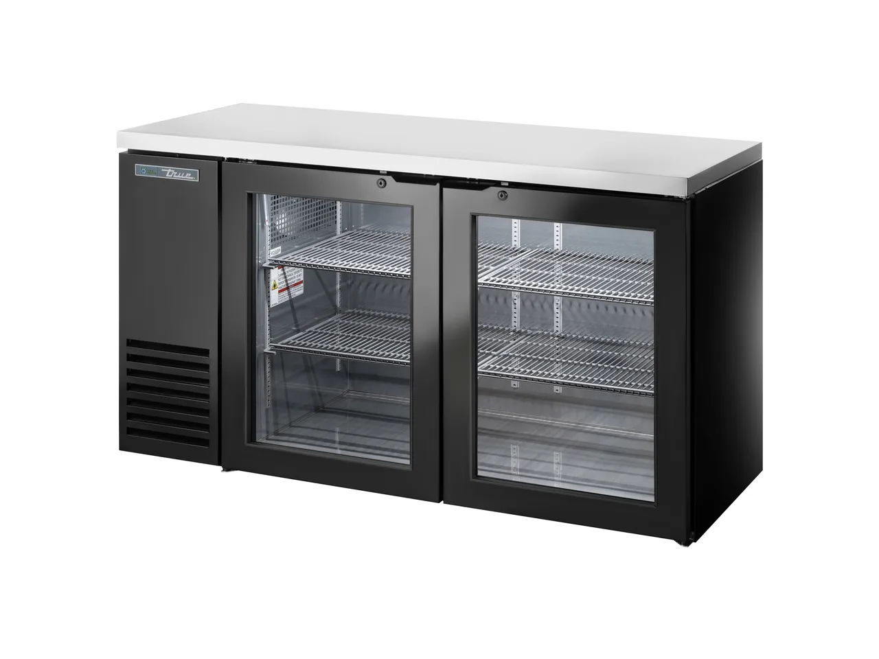 True TBB24-60-2G-Z1-SFT-B-1 60" Cooler, Black Doors, Holds 89 6‑Pack, 1/4 HP 115V R290, Made in USA