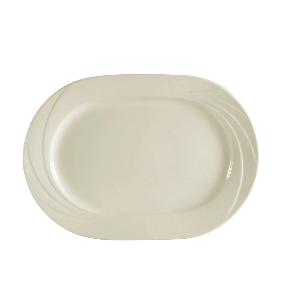 CACChina GAD-93 Oval Porcelain Platter, 11"-3/4 L x 8"-1/2 W x 1" H, White Embossed Rim - Dozen