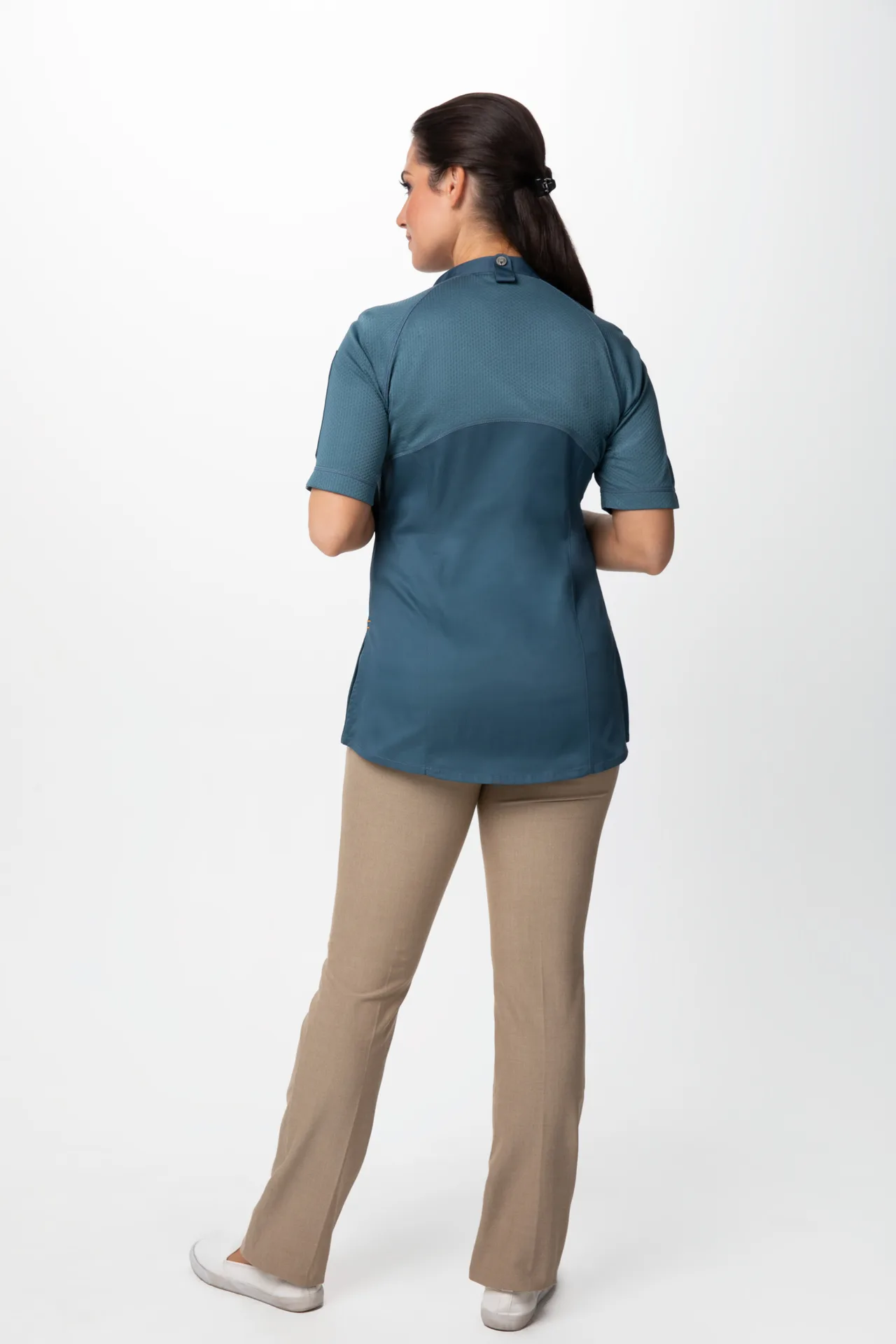 Chef Works CBZ03W-TEA-XL Chef Coat, Short‑Sleeve, Teal Mesh, 62/38 Poly/Cotton, XL - 1/Each