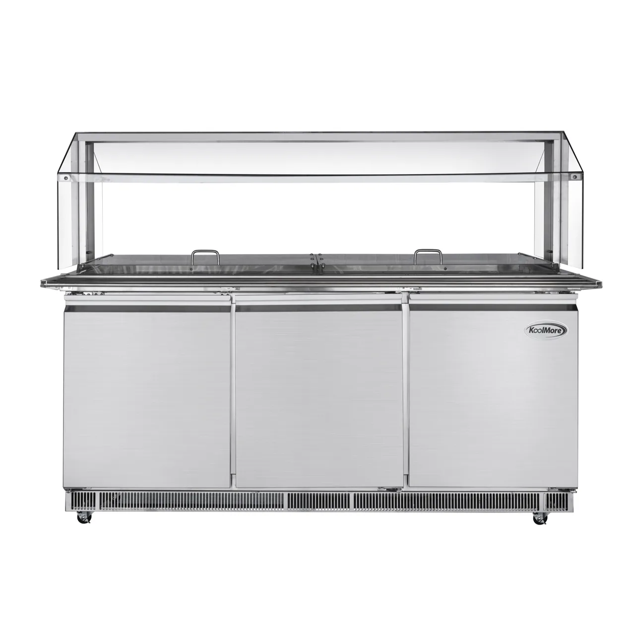 Koolmore KM-RBT-72CSFG 72" 3 Doors Refrigerated Pizza Prep Table w/ Sneeze Guard