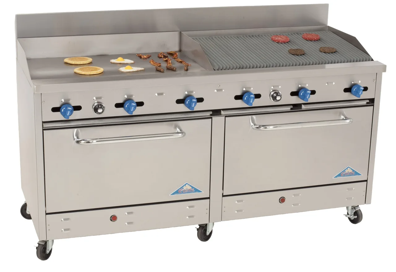 Comstock-Castle F33033-36-3RB 72" Gas Restaurant Range w/ (1) 36" Griddle, (1) 36" Charbroiler, (1) Standard Oven, (1) Cabinet Base, 192.000 BTU