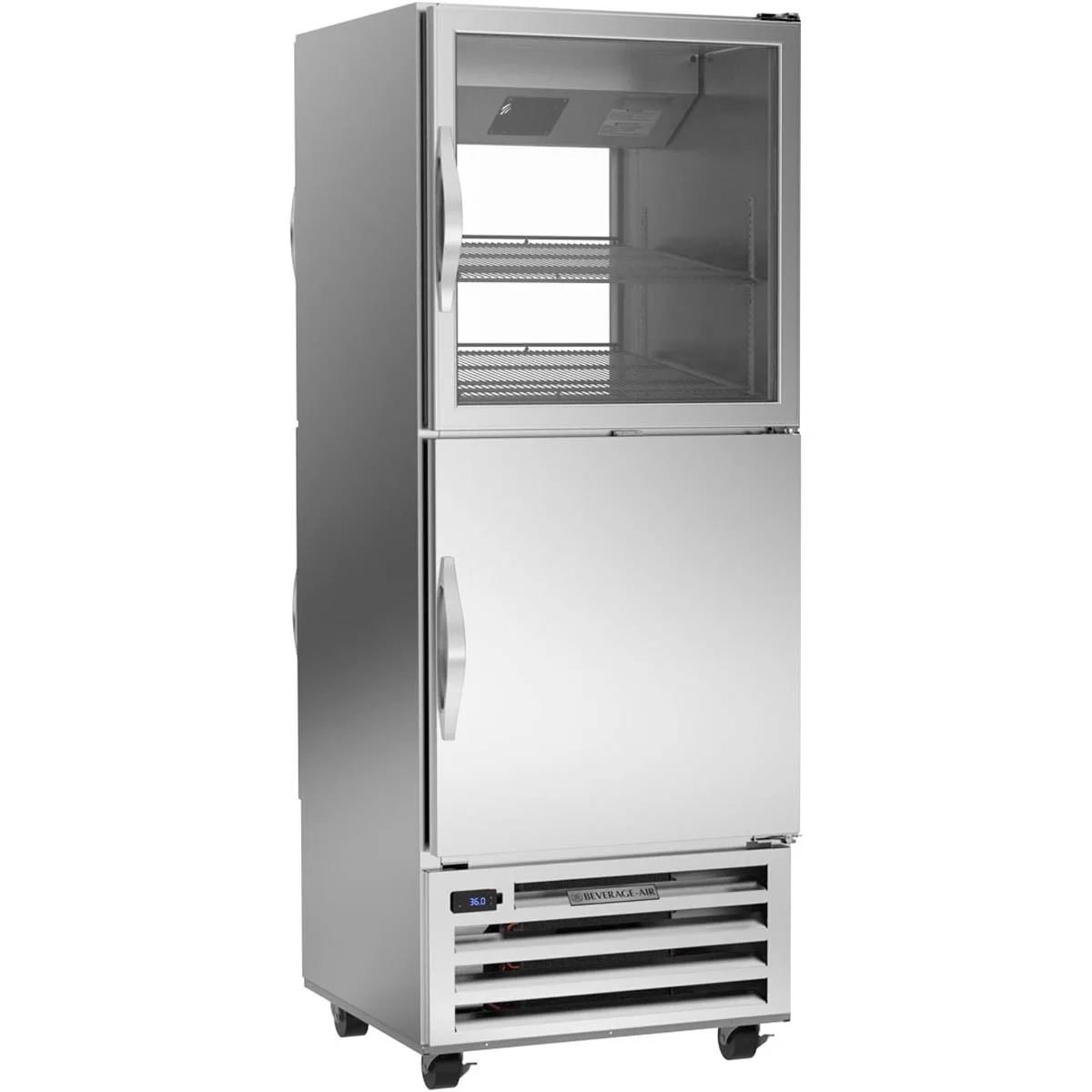 Beverage Air RID18HC-HGS 27" 1-Section Pass-Thru Refrigerator w/ 2 Solid & 2 Glass Half-Doors, Bottom Mounted, 18.38 cu. ft.