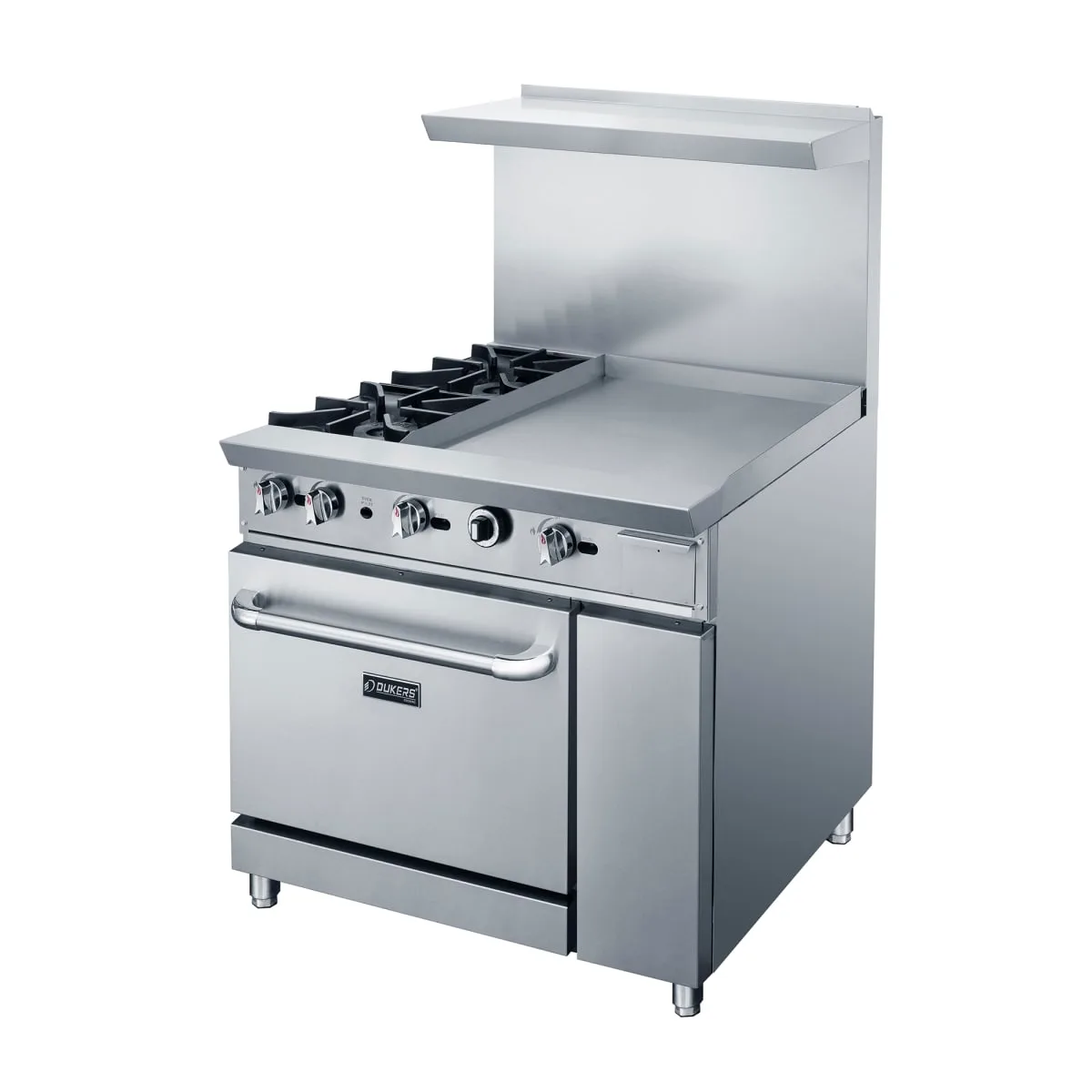 Dukers DCR36-2B24GM 36" 2 Burner Gas Range w/ Griddle - Standard Oven, Convertible