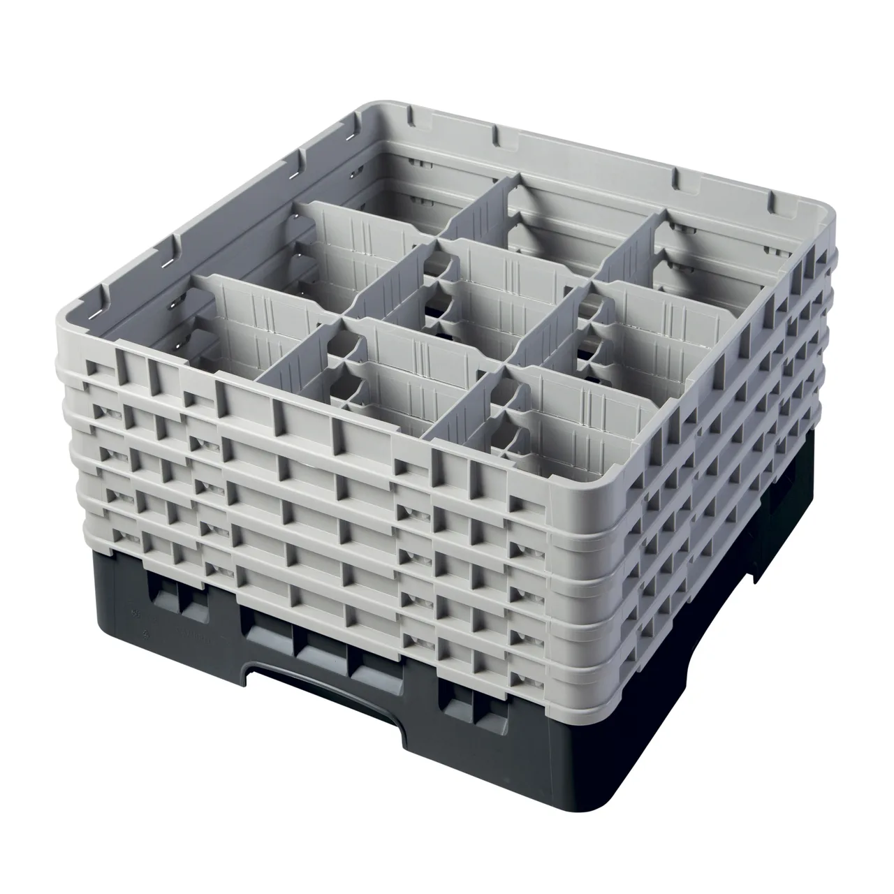 Cambro 9S958110 Camrack Glass Rack, Full Size, Black, 19-3/4 x 19-3/4, 9 Compartments, 5-7/8 Max Dia, HACCP Compliant, NSF Certified