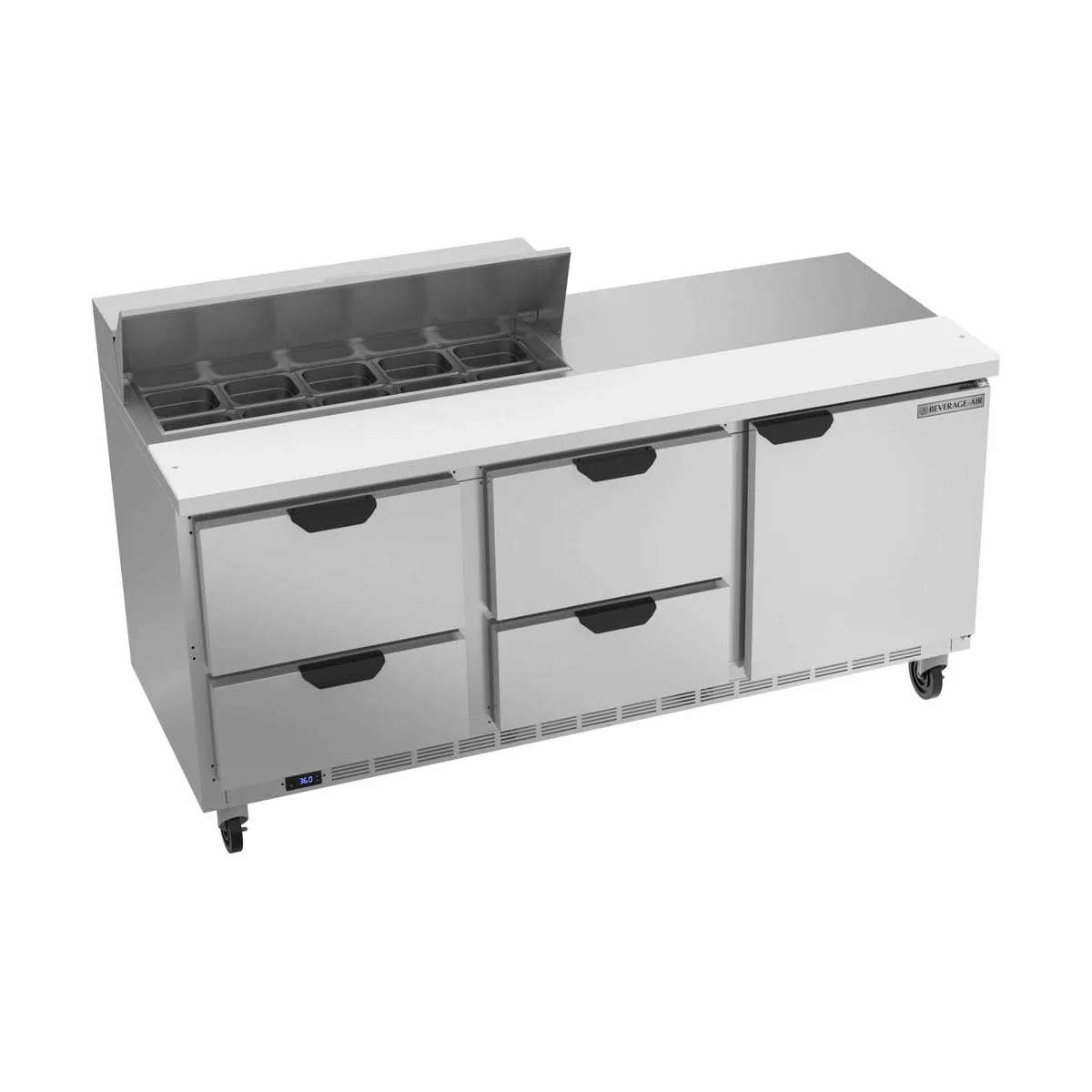 Beverage Air SPED72HC-10-4 72" Three Section Sandwich/Salad Prep Table w/ 4 Drawers & 1 Door, 10 Pans