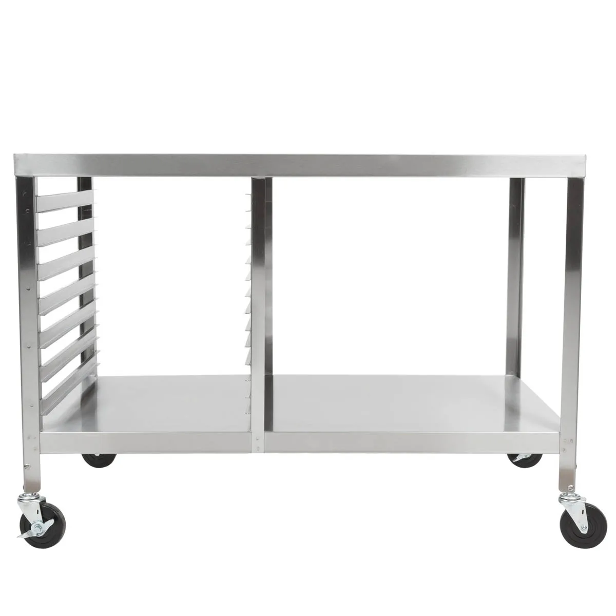 Lakeside 130 Stainless Steel Portable Work Table, 27x48 Top, Channel Ledges for 15 Sheet Pans, 1-1/2 Spacing