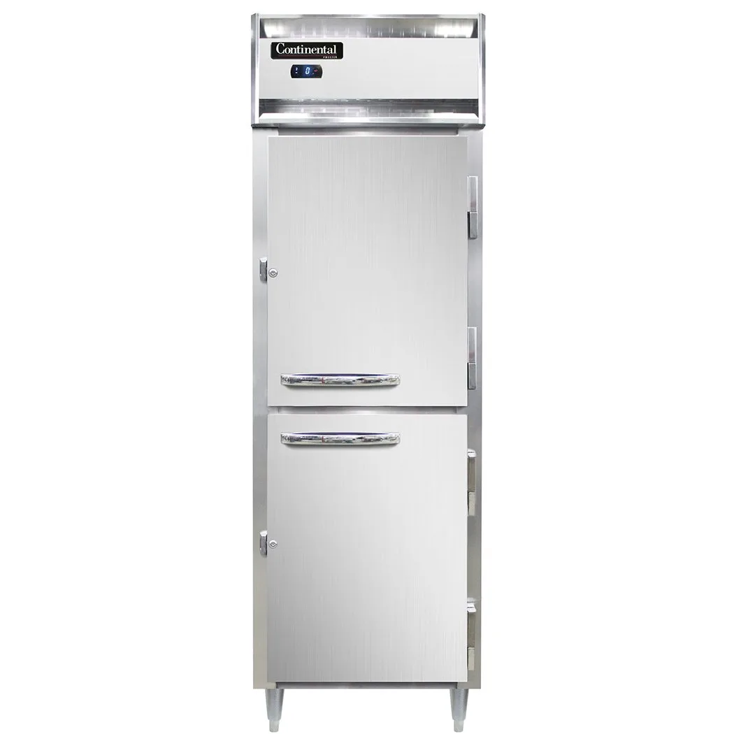 Continental Refrigerator D1FSNHD 26" 1-Section Reach-In Freezer, 2 Half Solid Doors, Top Mounted, 16 cu. ft., Stainless Steel Front, Aluminum Interior