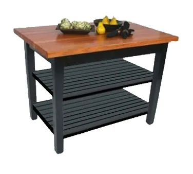 John Boos RN-C4830-2S Rouge et Noir Le Classique Utility Table, 48"W x 30"D, 1.5" Thick Edge Grain American Cherry Top, Varnique Finish, 2 Black Slatted Undershelves