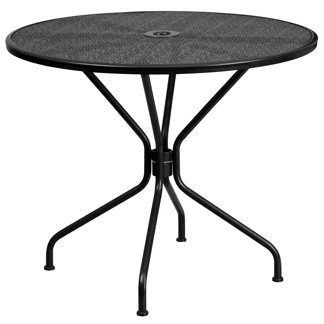 Flash Furniture CO-7-BK-GG Outdoor Round Patio Table, 35.25in dia, Steel Base, Black Powder Coat Finish