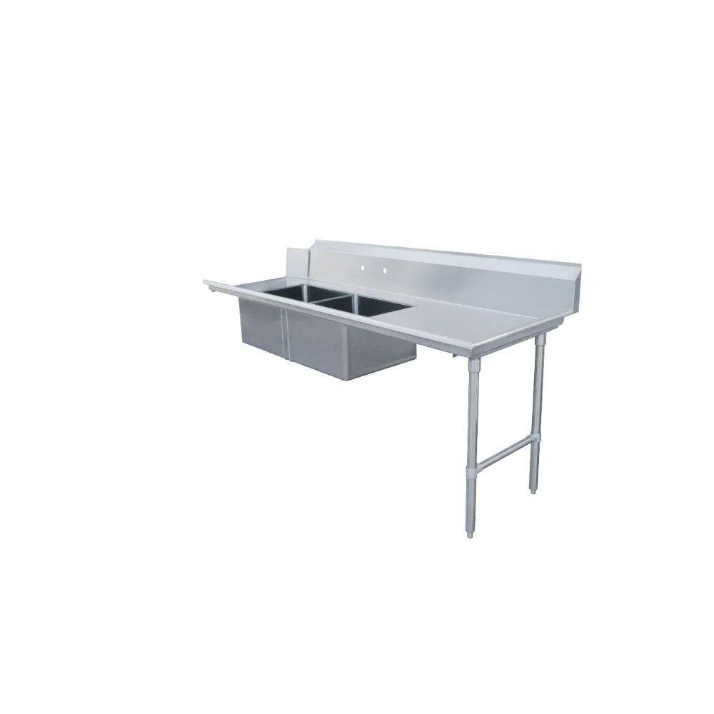 Omcan USA 48488 84" Soiled Straight Dishtable with (2) 20"x20" Sinks – 16 Gauge / Right-to-Left