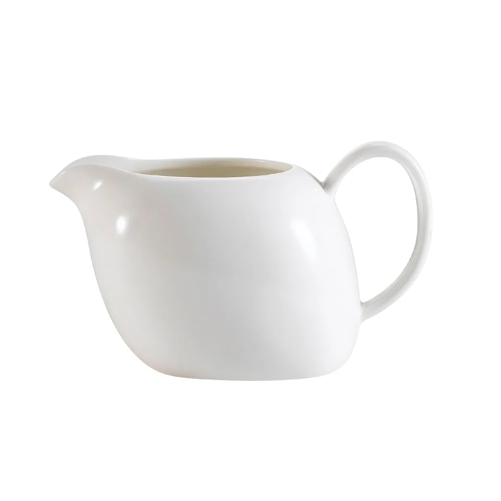 CAC China WH-PC - White Pearl Porcelain Creamer Pitcher, 6‑8 oz, 5¼" L x 3¼" W x 3" H, Handle - 1 Dozen