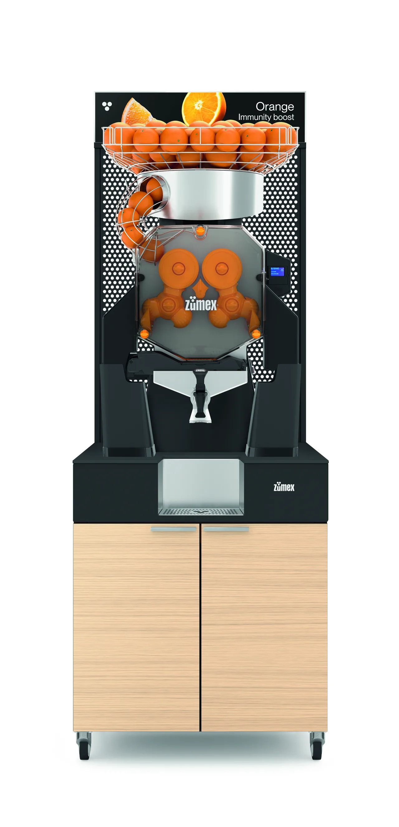 Zumex 11815 SPEED UP JUICE CORNER WIDE OAK Floor Model Electric Juicer / 44 lbs. Feeder Cap.