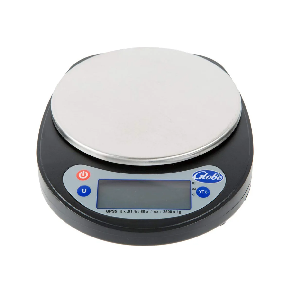 Globe GPS5-16 Portion Control Scale – 5 lb/2200 g, 4" Stainless Steel Round Platter, Zero Tare, Case of 16