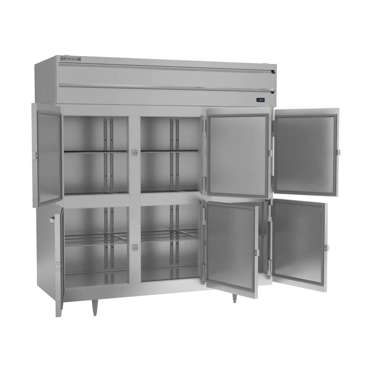 Beverage Air PR3HC-1AHS 77" 3-Section Reach-In Refrigerator w/ 6 Solid Half Doors, Top Mounted, Aluminum Interior, 68 cu. ft.