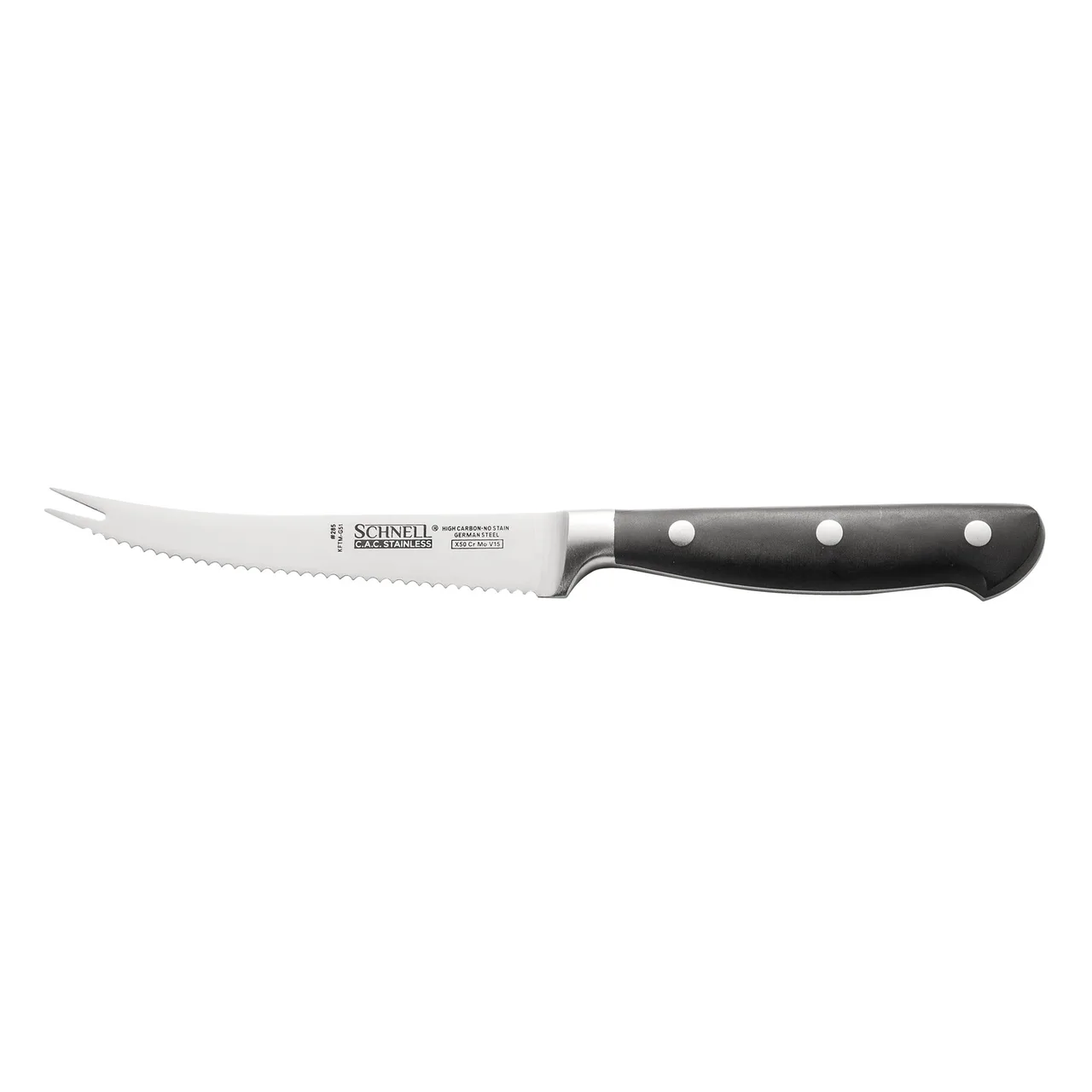CAC China KFTM-G51 Schnell Tomato Knife, 5" Forged, German High-Carbon Steel Blade, Black Handle
