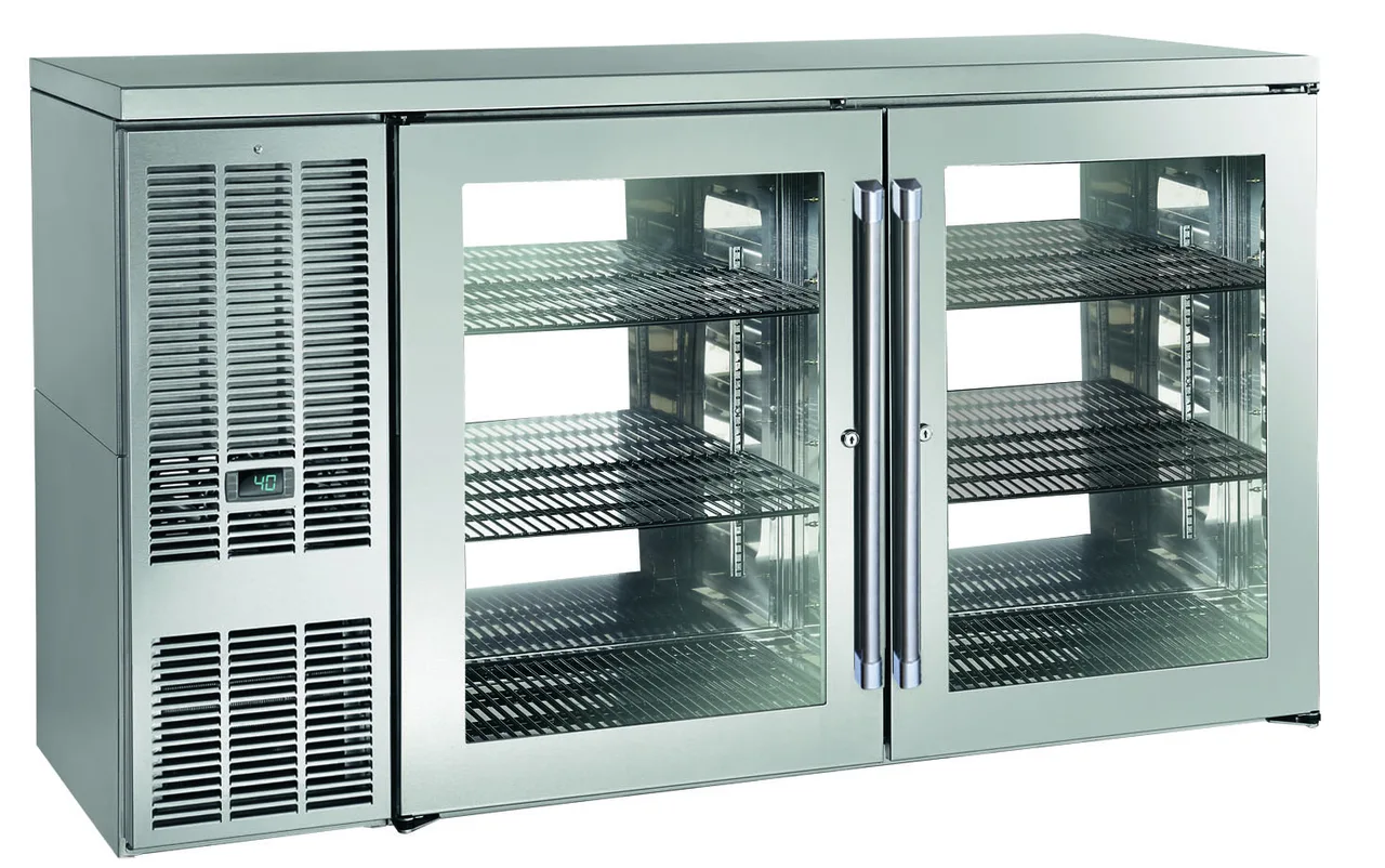 Perlick PTS60 60" Two Section Pass-Thru Back Bar Cabinet w/ 17.4 Cu Ft, 4 Hinged Doors, 60" W
