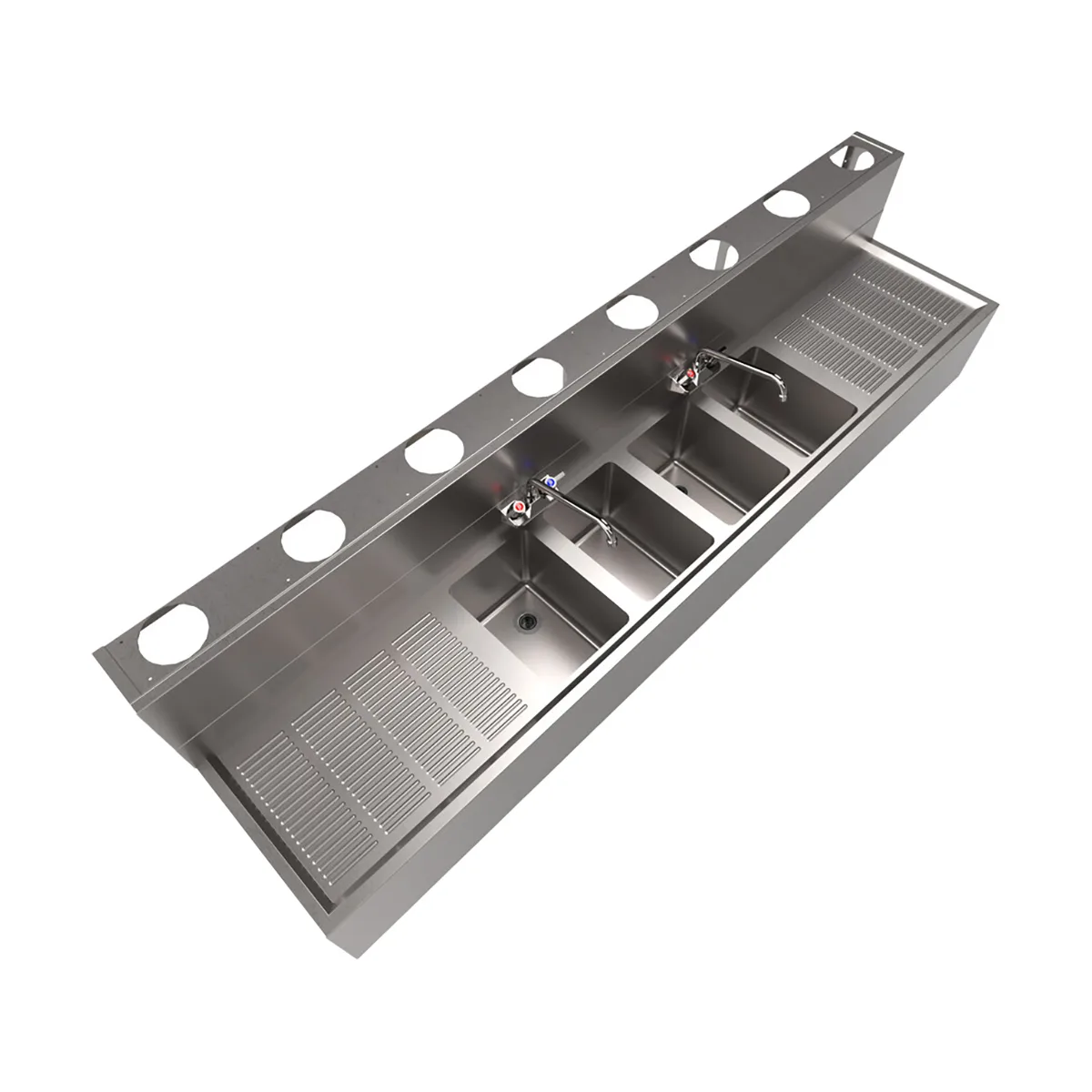 BK Resources UBDW-18-496TS Underbar Sink Units, 4 Compartment with 2 Drainboards