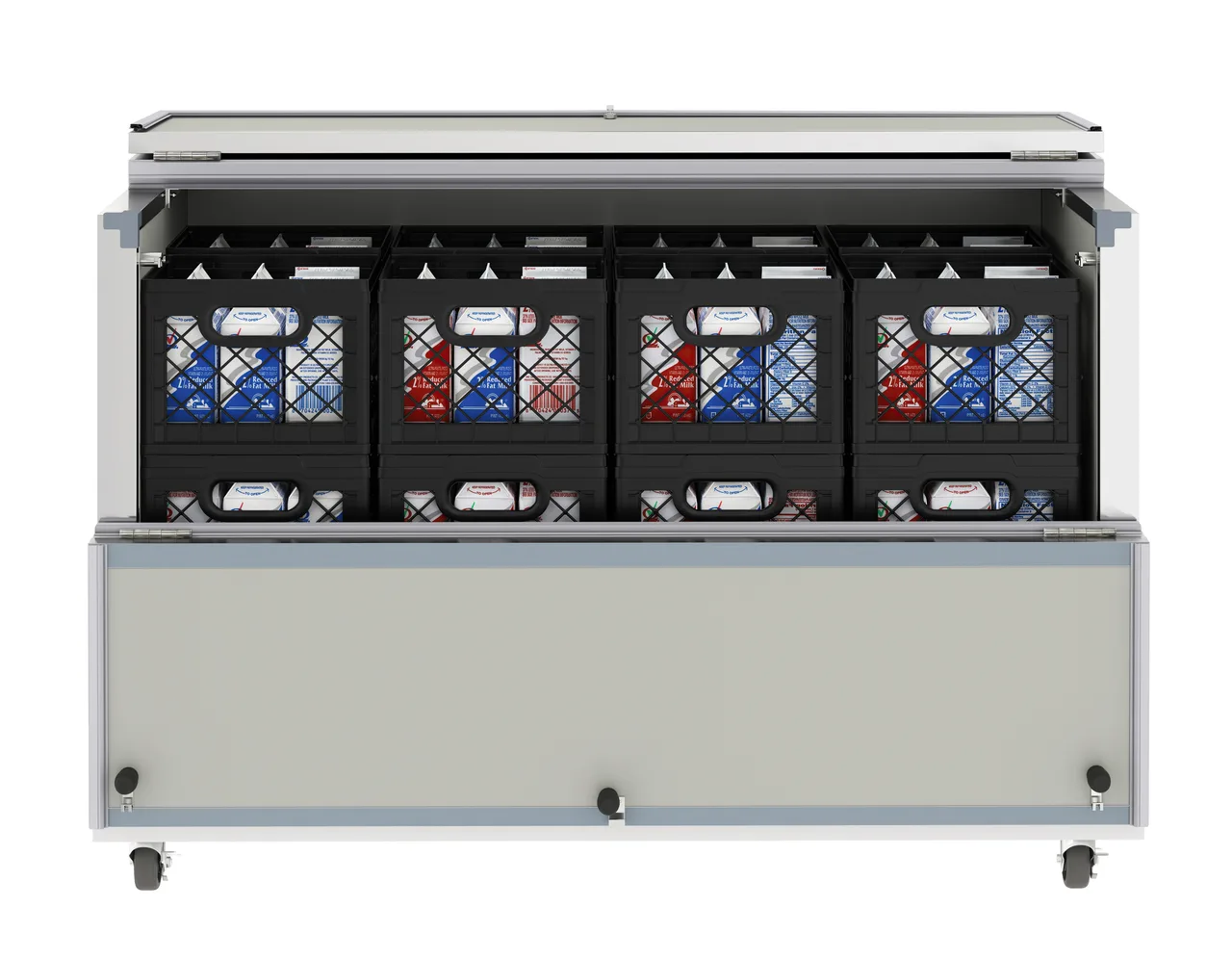 Koolmore KM-MC58-HDC 58" Milk Cooler, 16‑Crate Glass Doors, Steel Body, 4" Casters, ETL‑Sanitation