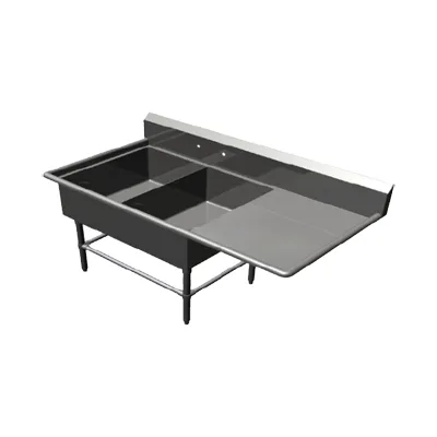 John Boos 2PB20284-1D20R 64" Two Compartment Sink, 20"W x 28"L Bowl With Right-Hand Drainboard