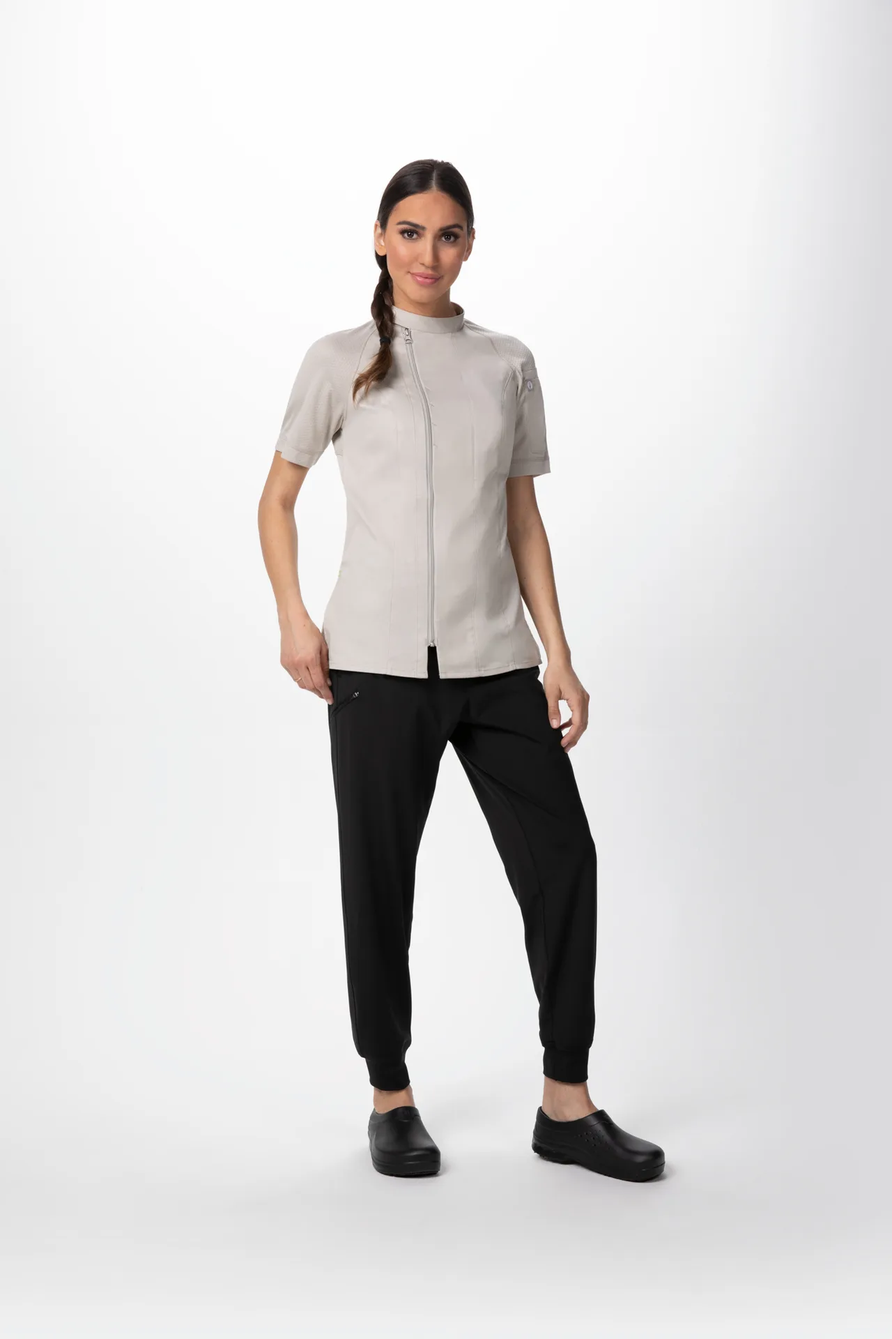 Chef Works CBZ03W-NAT-S Women'S Varkala Chef Coat, Natural, Short Sleeve, Poly/Cotton - 1/Box