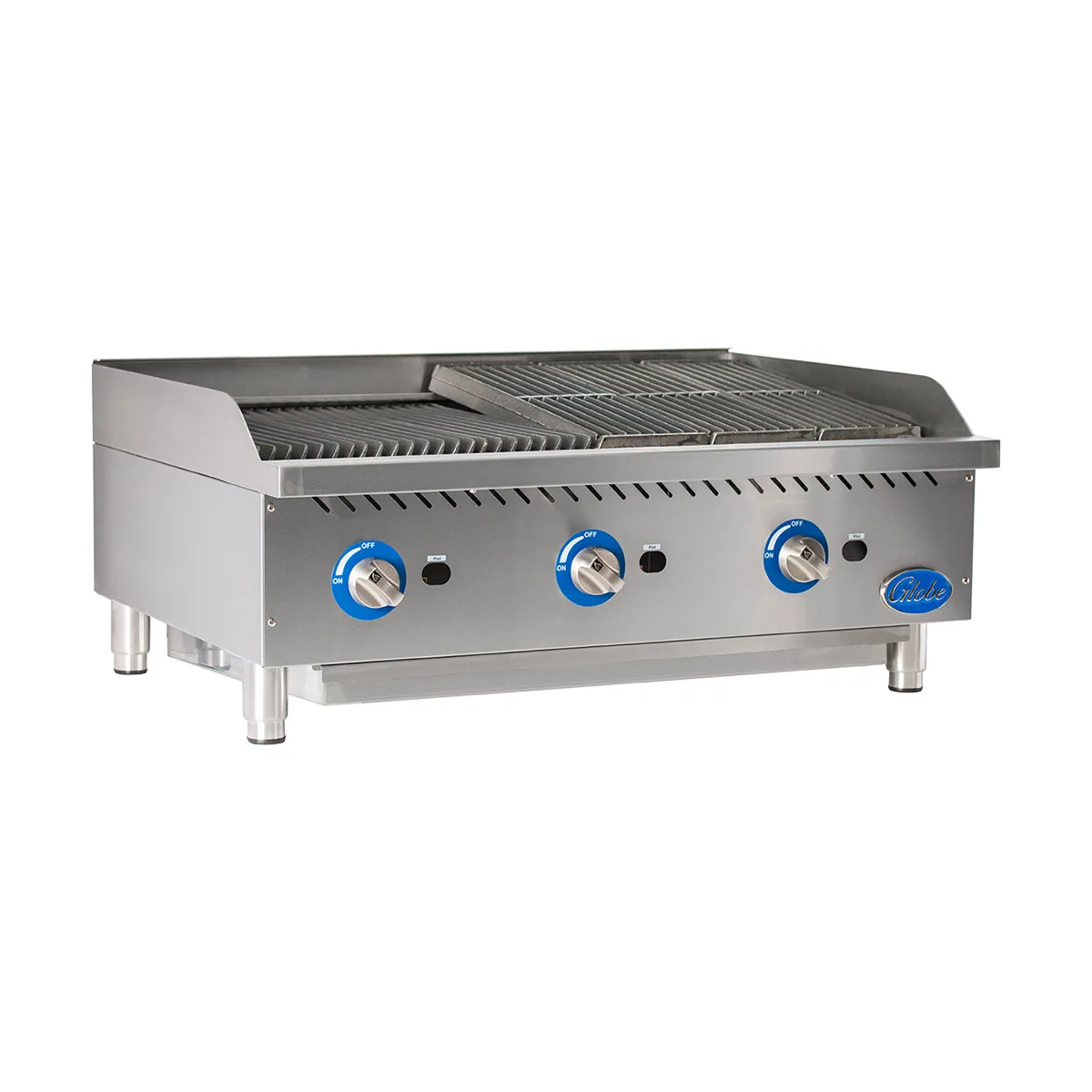 Globe GCB36G-RK 36" Countertop Gas Lava Rock Charbroiler w/ (3) Burners, 120.000 BTU