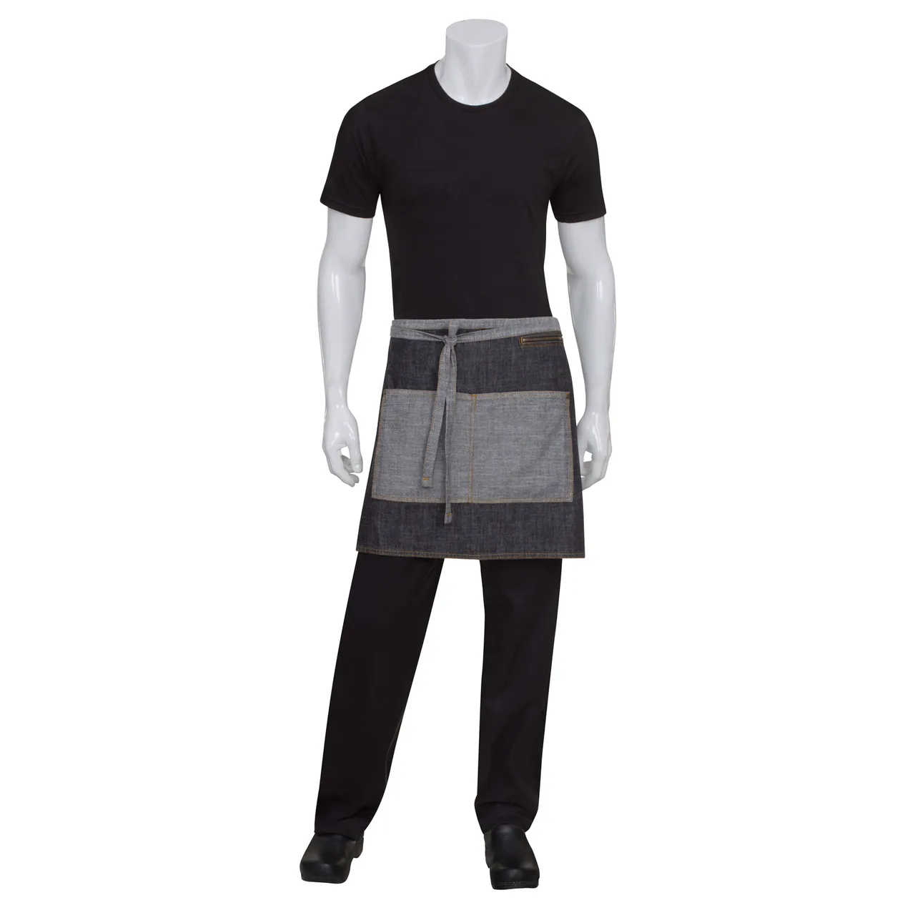 Chef Works AW046-BLK-0 Waist Apron, 19"L x 28-1/2"W, Black, 100% Cotton Denim, 3 Pockets
