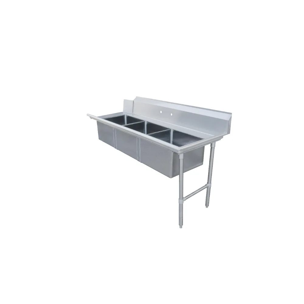Omcan USA 48496 72" Soiled Straight Dishtable with (3) 20"x20" Sinks – 16 Gauge / Right-to-Left