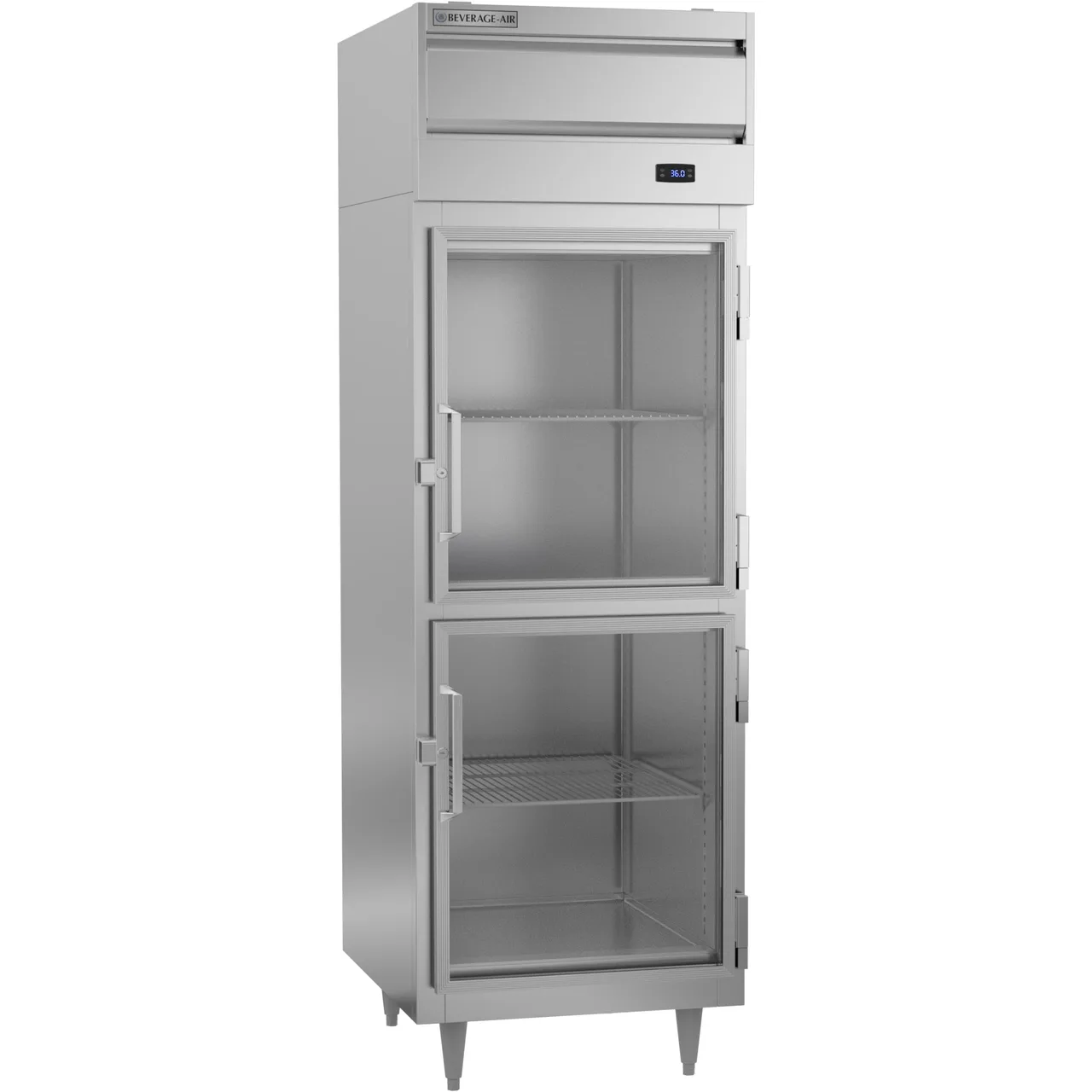 Beverage Air PR1HC-1BHG 26" 1-Section Reach-In Refrigerator w/ 2 Glass Half Doors, Top Mounted, Aluminum Interior, 21 cu. ft.
