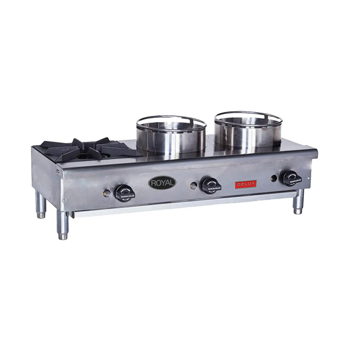 Royal Range of California ORHP-224 Countertop Gas Wok Range w/ (2) Burners (Bowls), 10" Wok Ring, Manual Knobs, Cross & Circle Burner, 60.000 BTU