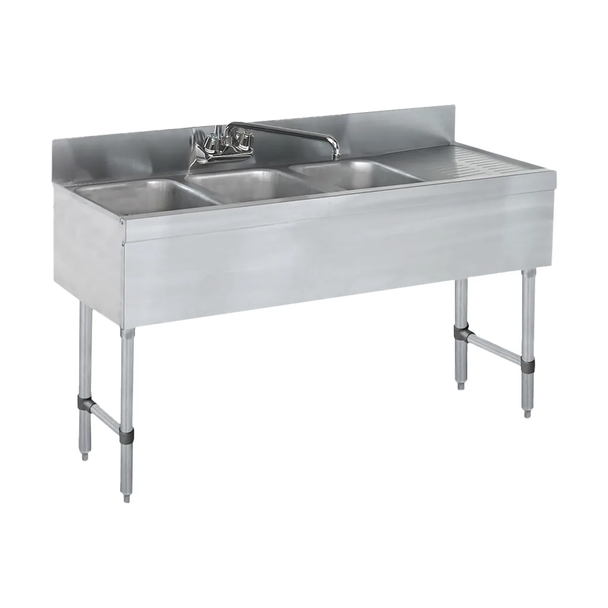 Steel Works SWBAR3B48-R 48" Underbar Sink Units, 3 Compartment with Right Drainboard