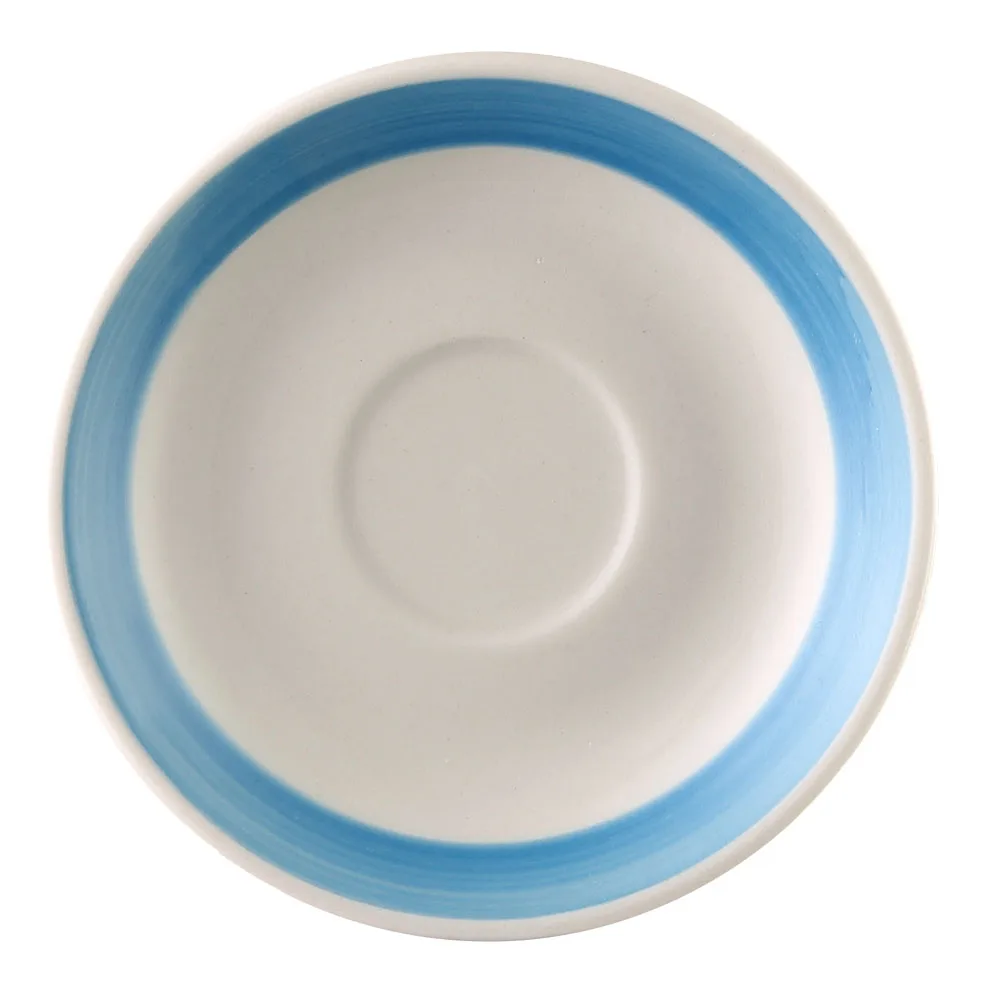 CAC China R-36-BLU Rainbow Saucer 4.5" Dia x 0.75" H Round Ceramic Blue/White Safe - 1 Dozen