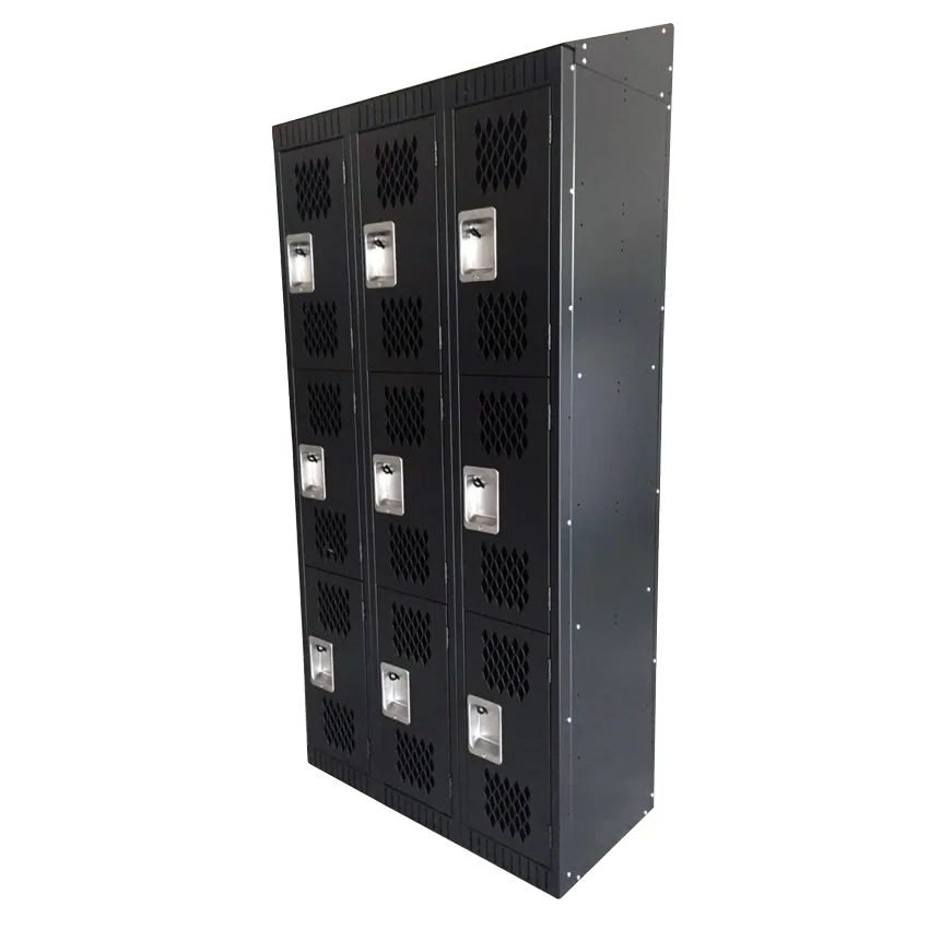 Omcan USA 43048 3-Tier Locker, 36"W x 18"D x 72"H, 9 Compartments, Black Painted Steel