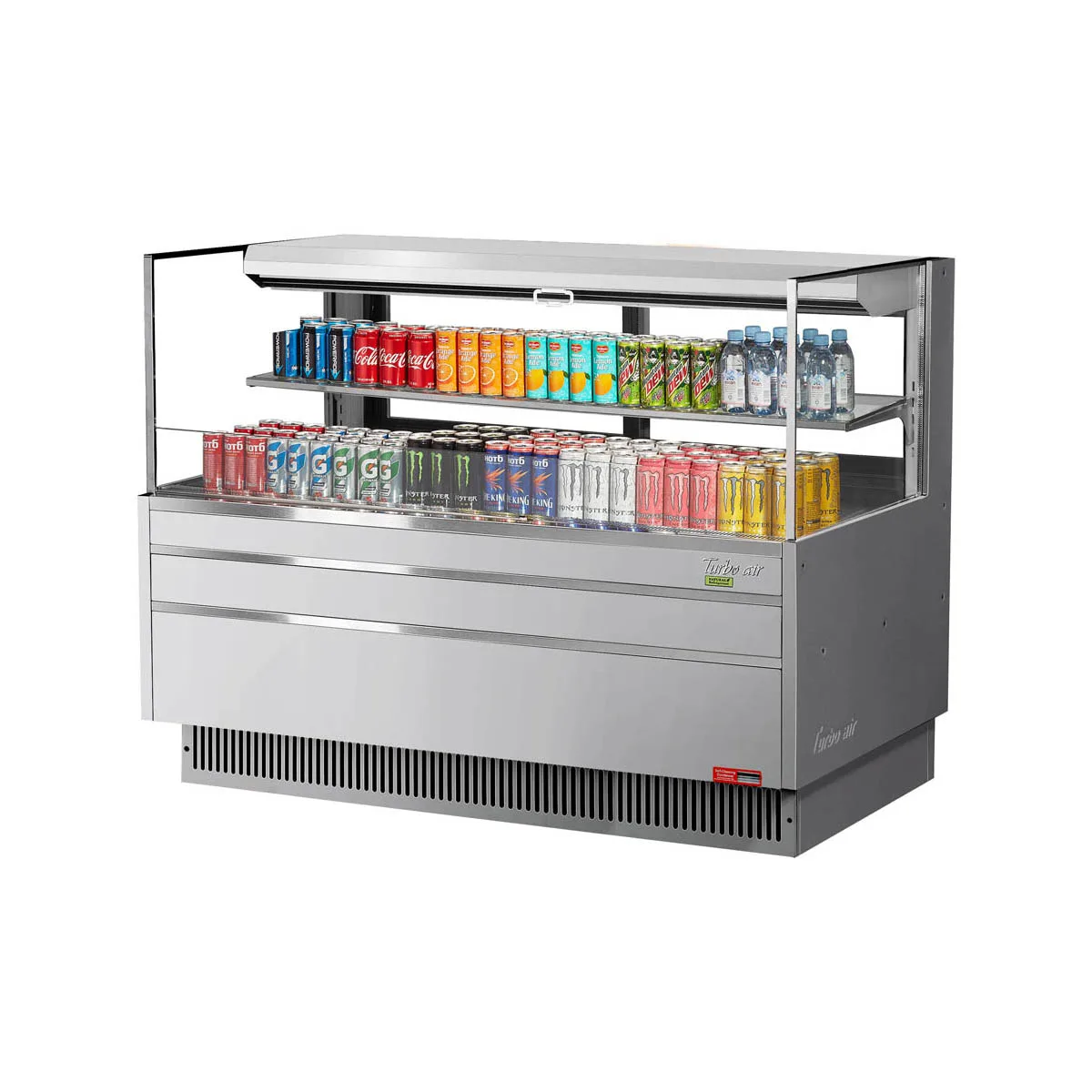 Turbo Air TOM-60L-UFD-S-2S-N 58" Horizontal Open Air Merchandiser, Stainless Steel, Self-Contained
